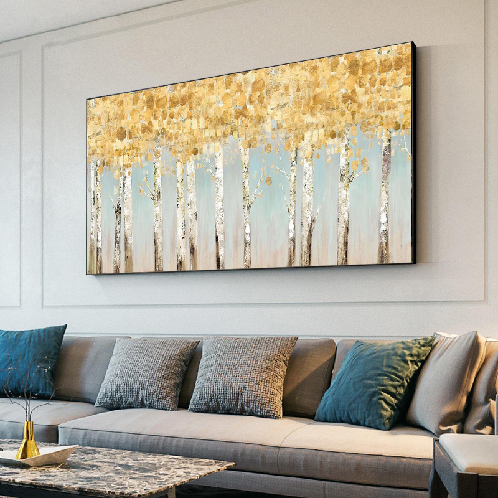 壁掛けアート　YOSUNHEART ♥️金箔漆 Amazon.co.jp: 抽象的な金箔の木のポスターと版画壁アートキャンバスの